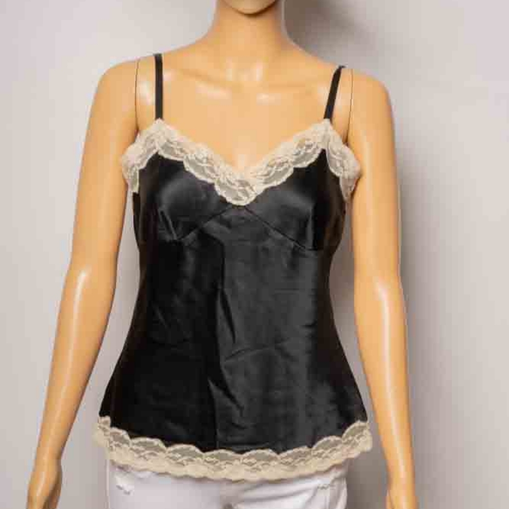Black cami with cream lace detail